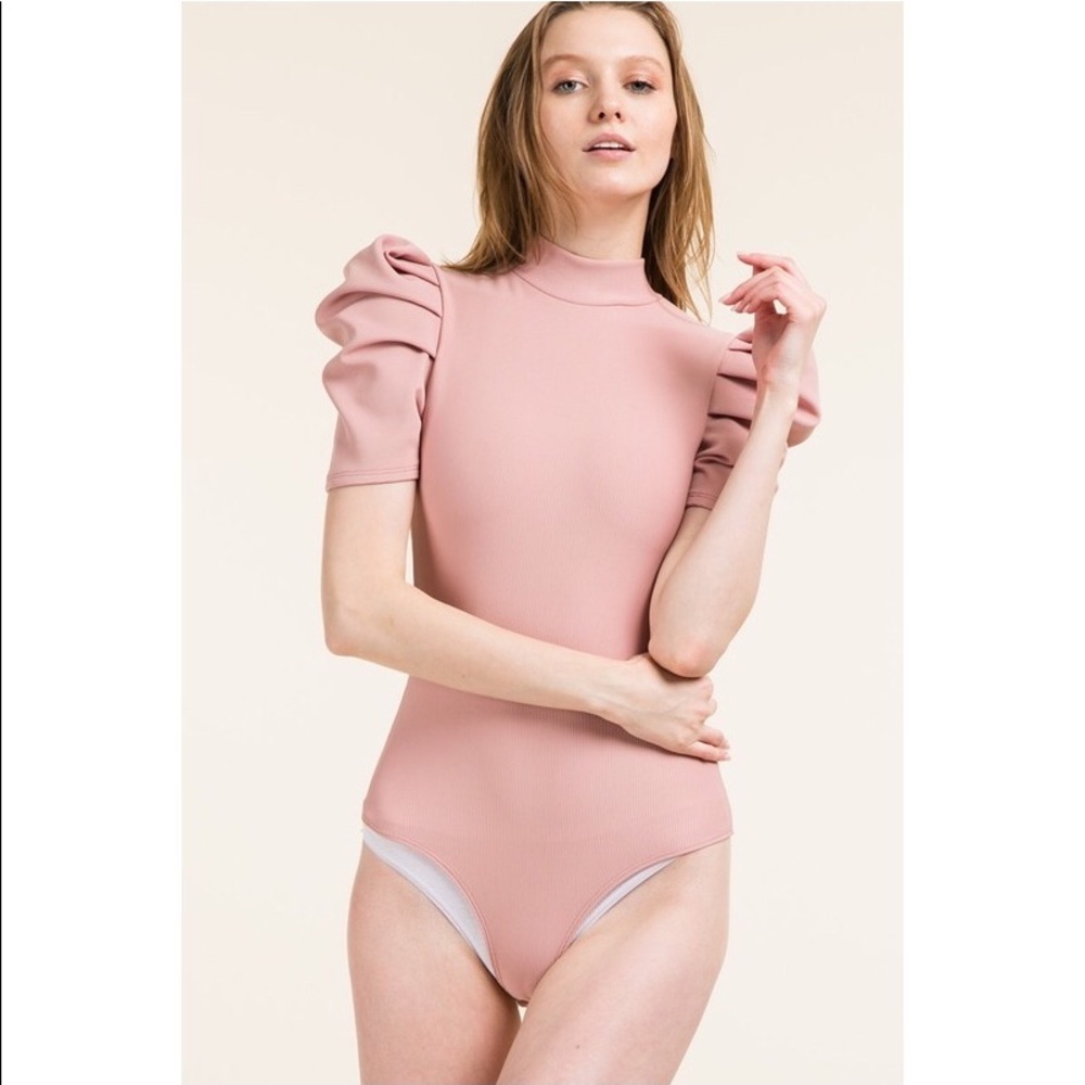 Mauve Short Puff Sleeve Bodysuit
